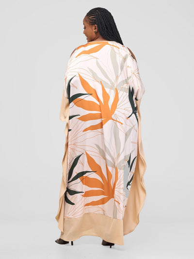 Vivo Kelemi Maxi Kaftan Dress - Mustard / Green Leke Print + Cream - Shopzetu