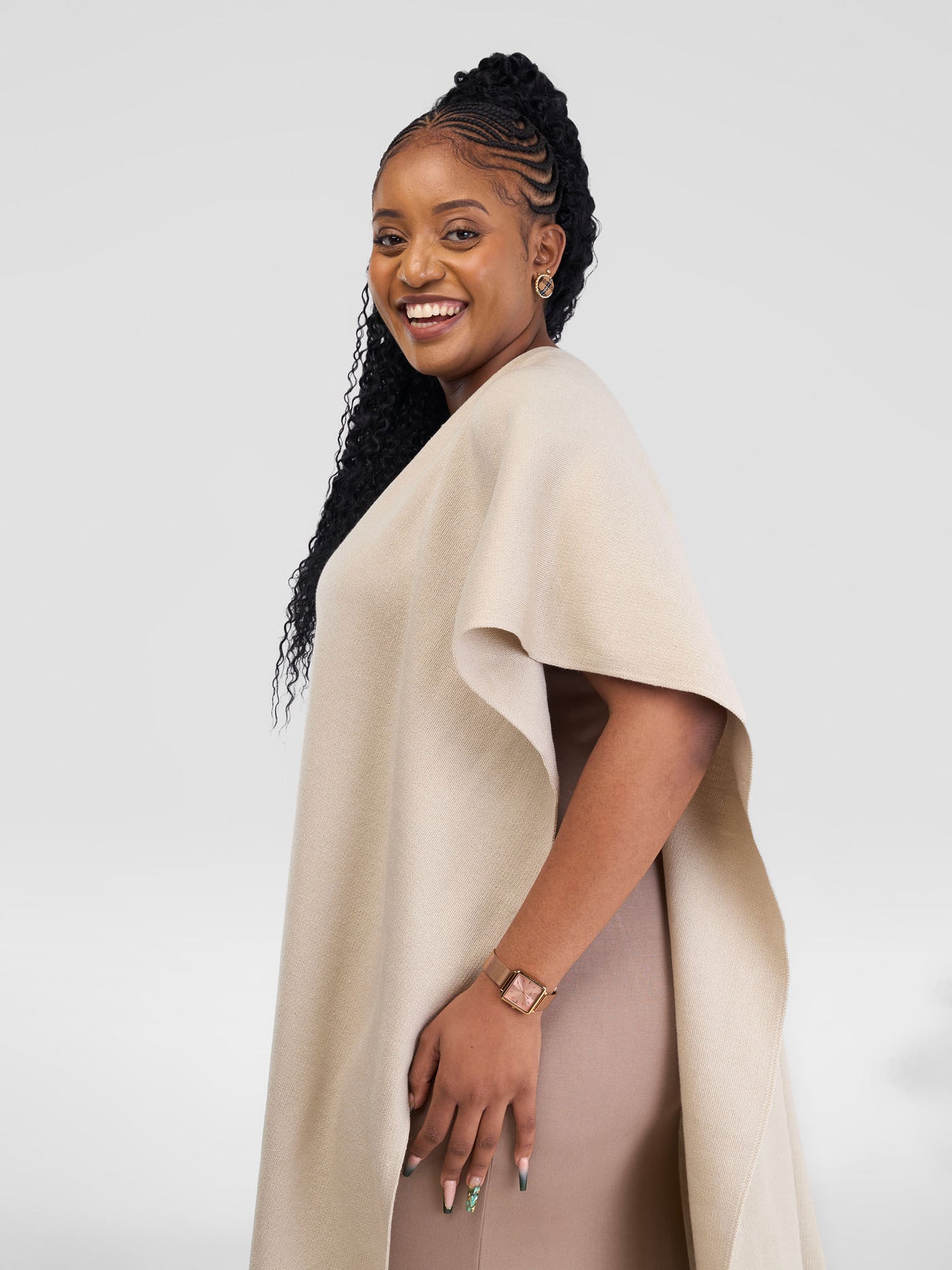 Basic Double Layered Wrap Poncho - Ivory