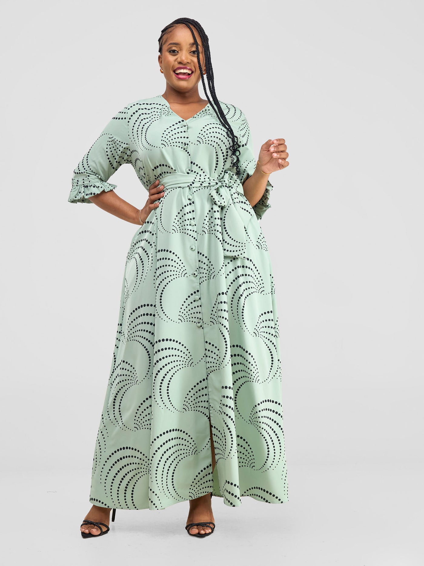 Vivo Nasinka Maxi Shirt Dress - Lime Green / Black Sinka Print