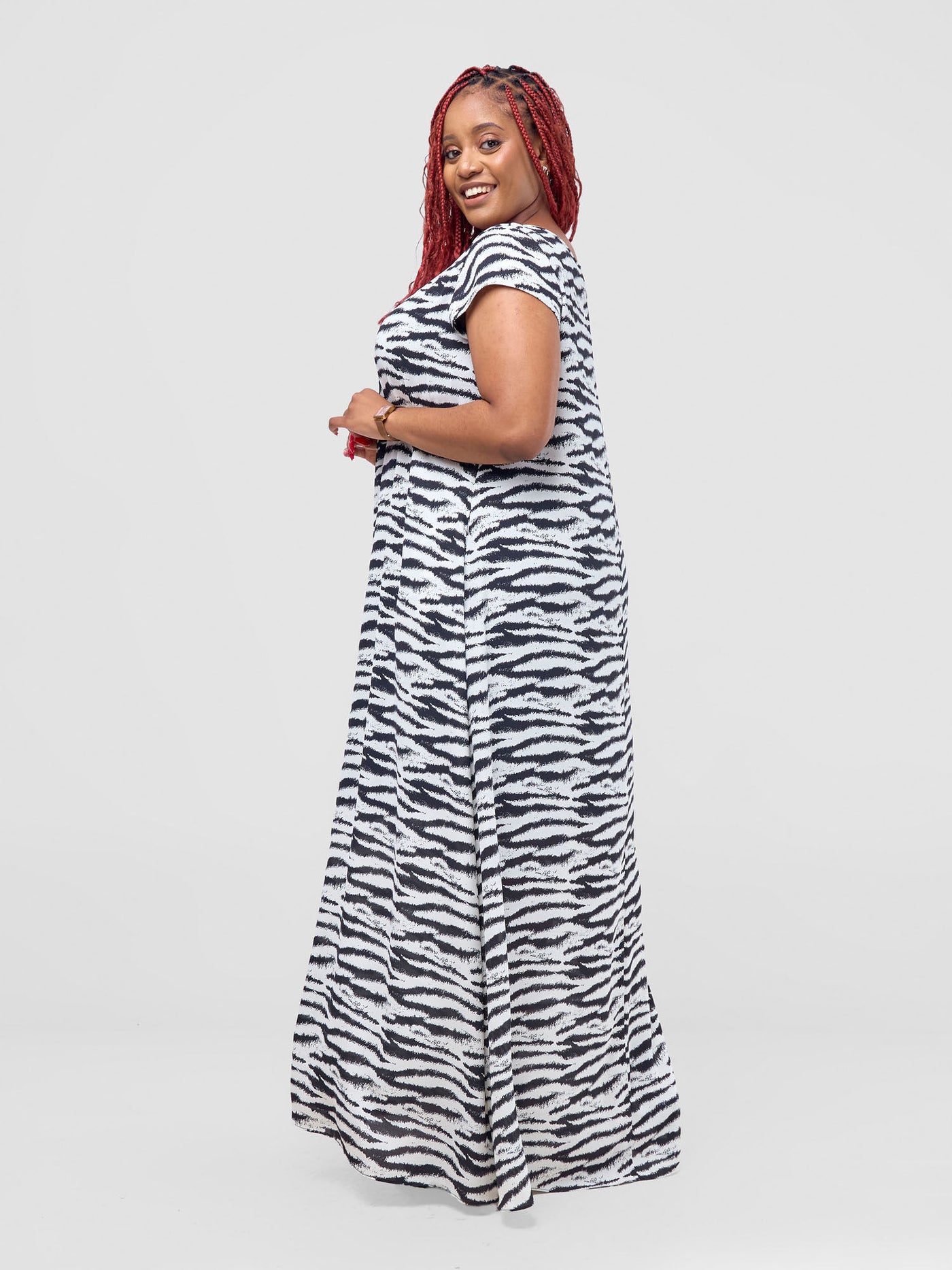 Vivo Basic Cap Sleeve Maxi Tent Dress - White / Black Print