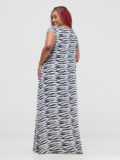 Vivo Basic Cap Sleeve Maxi Tent Dress - White / Black Print