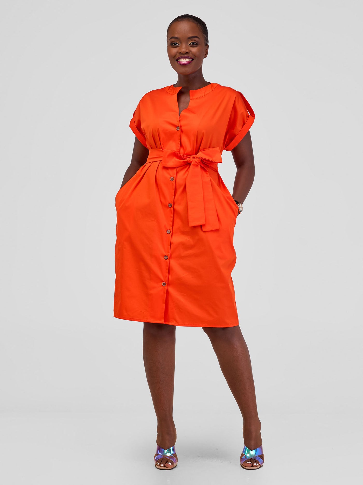 Safari Zene Drop Shoulder Above Knee Dress - Orange
