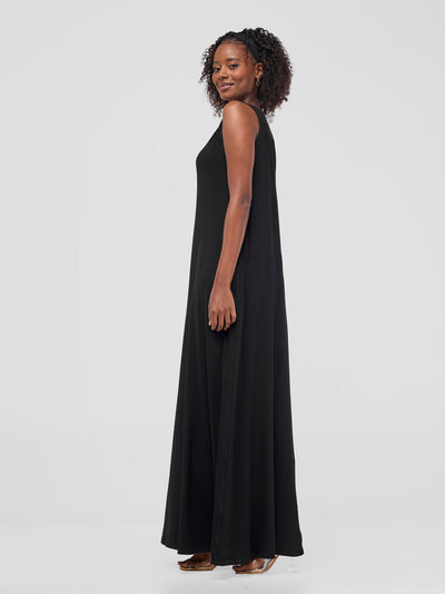 Vivo Safiya Gathered Shoulder Maxi Dress - Black