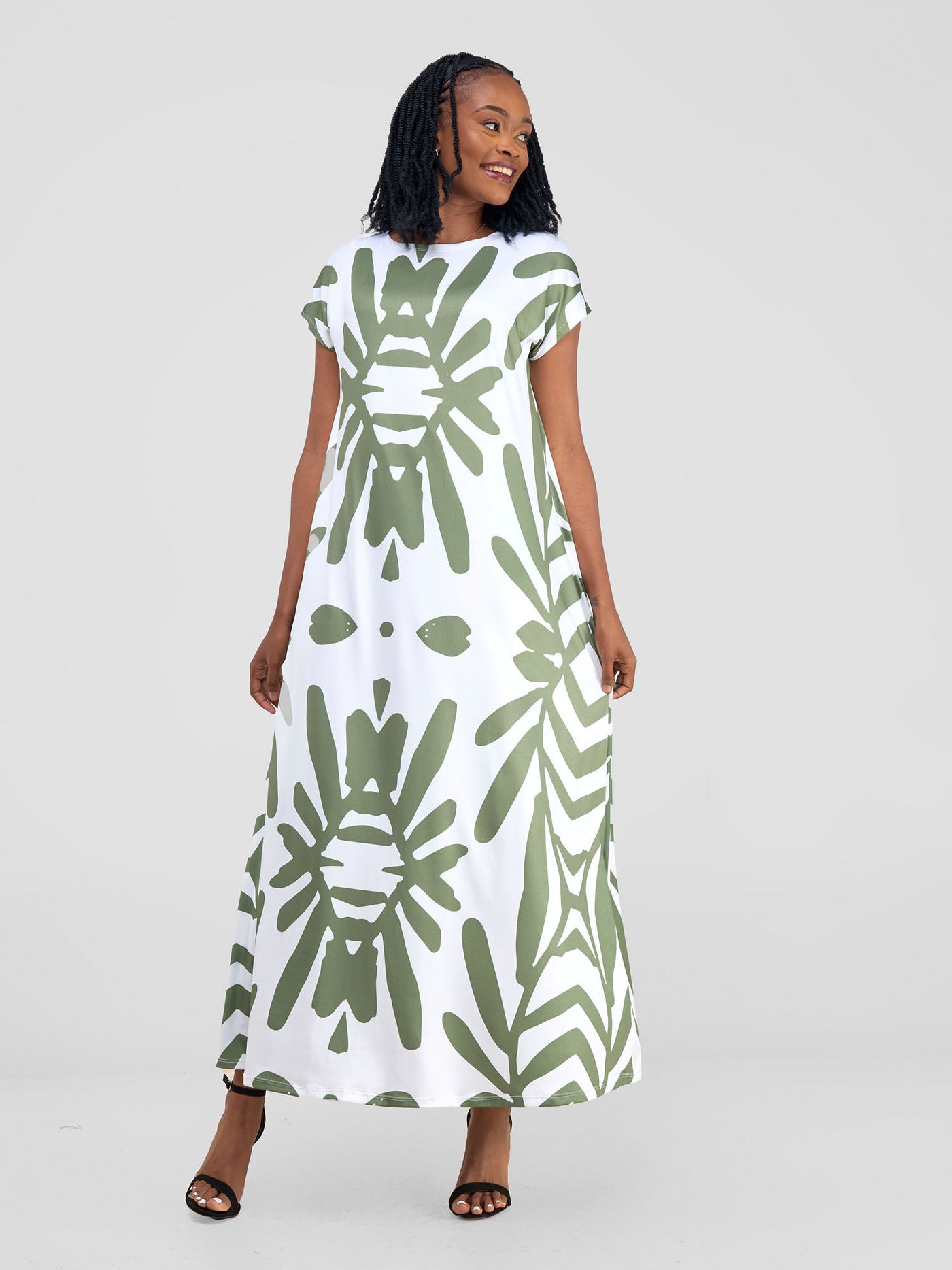 Vivo Kala Maxi Dress - White / Hunters Green Ukwi Print