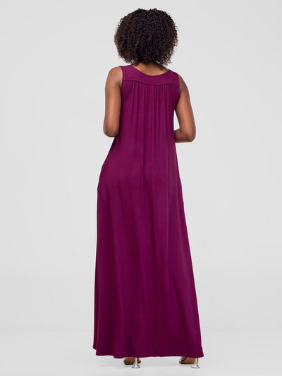 Vivo Safiya Gathered Shoulder Maxi Dress - Burgundy