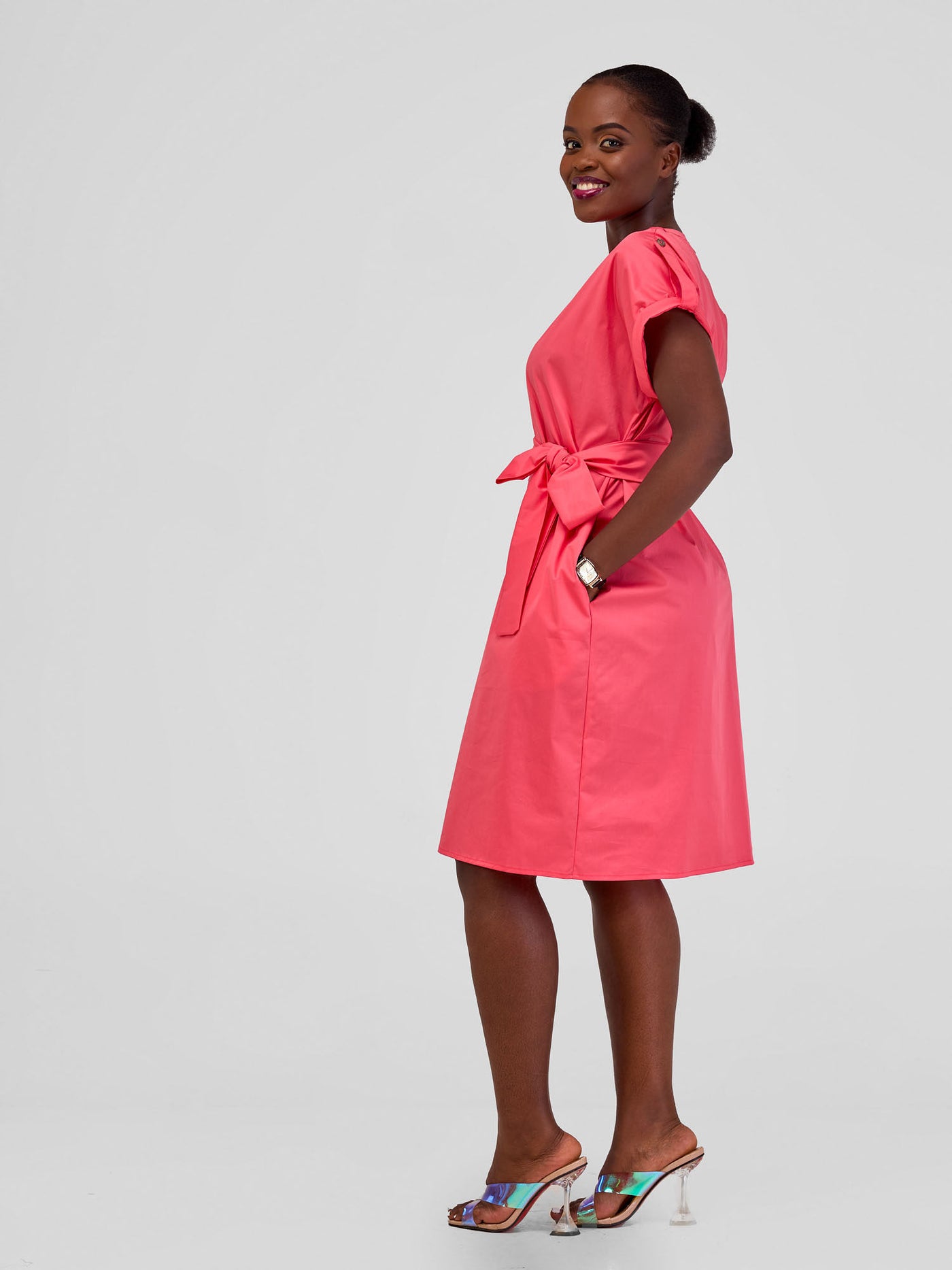 Safari Zene Drop Shoulder Above Knee Dress - Pink