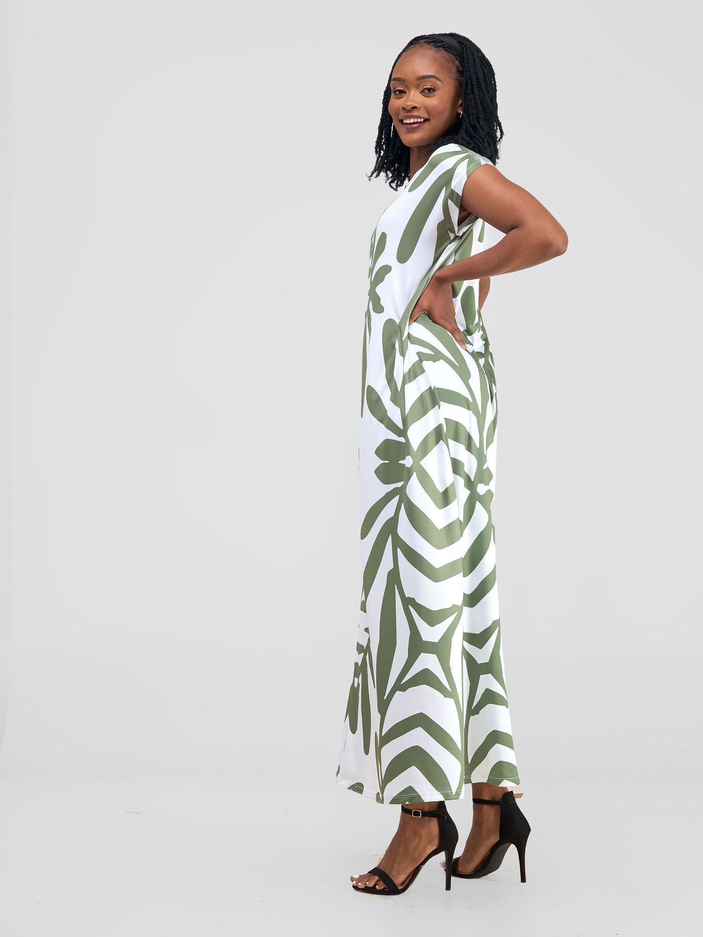 Vivo Kala Maxi Dress - White / Hunters Green Ukwi Print