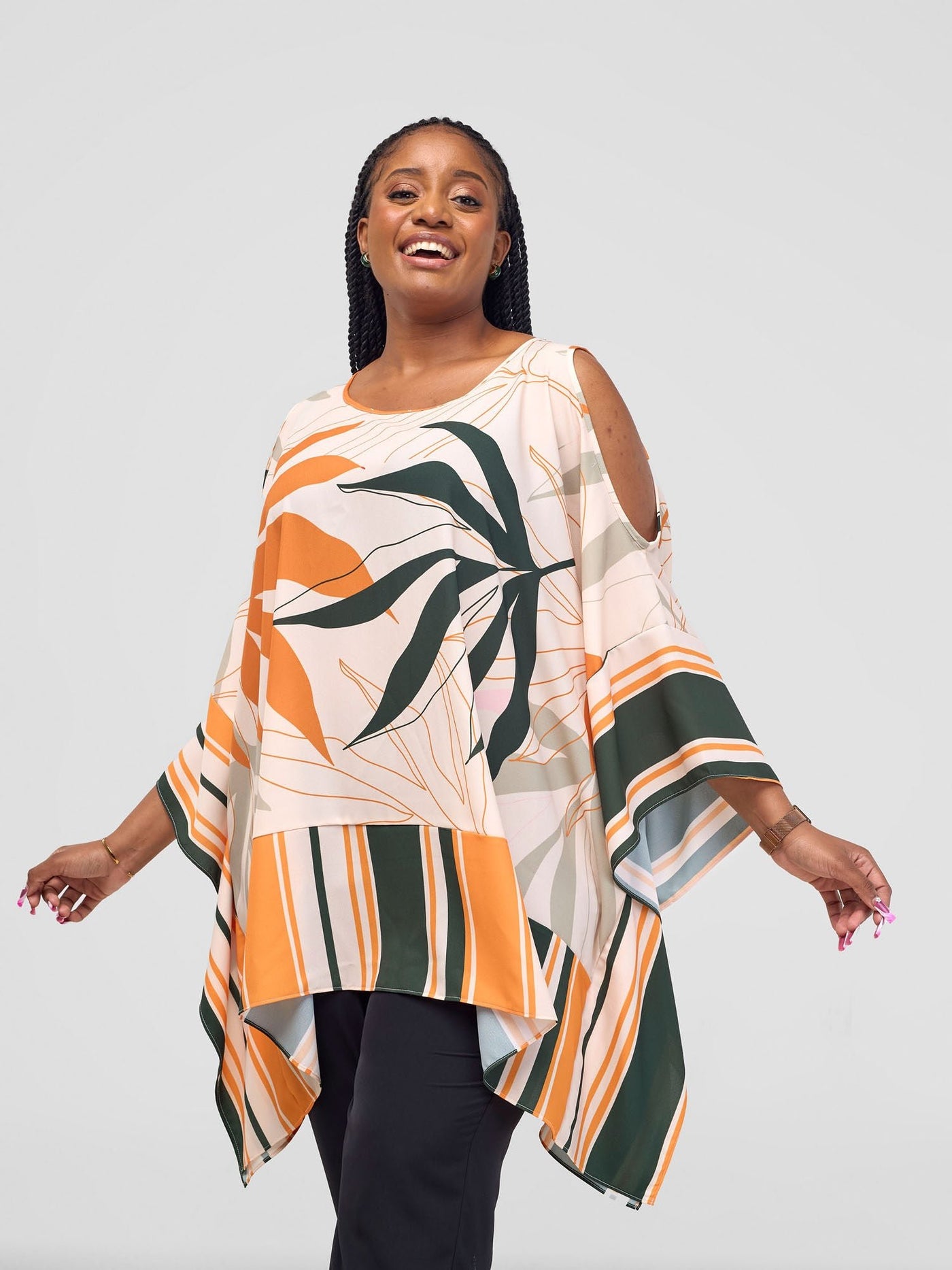 Vivo Kelemi Tunic Top - Mustard / Green Leke Print - Shopzetu