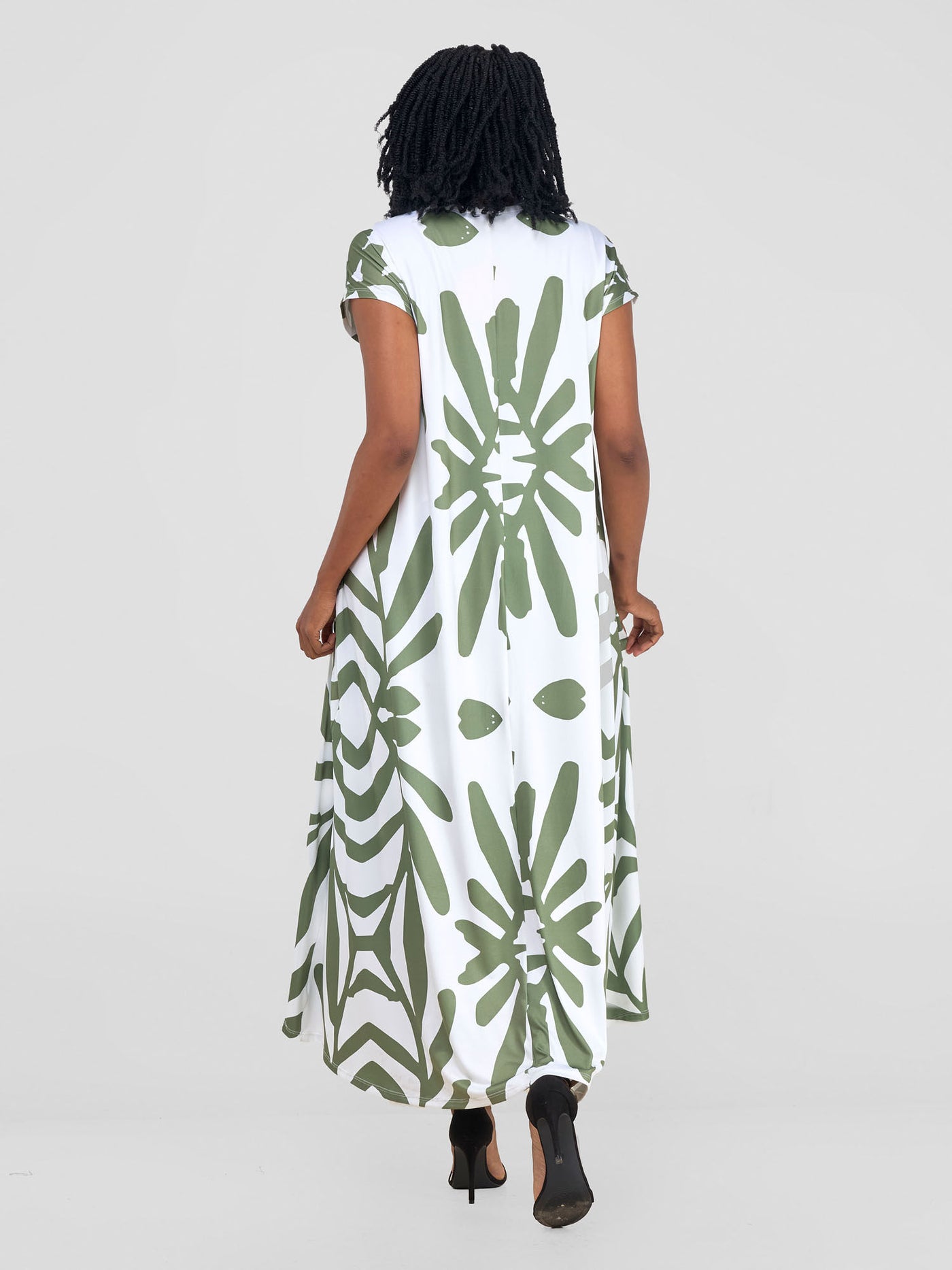 Vivo Kala Maxi Dress - White / Hunters Green Ukwi Print