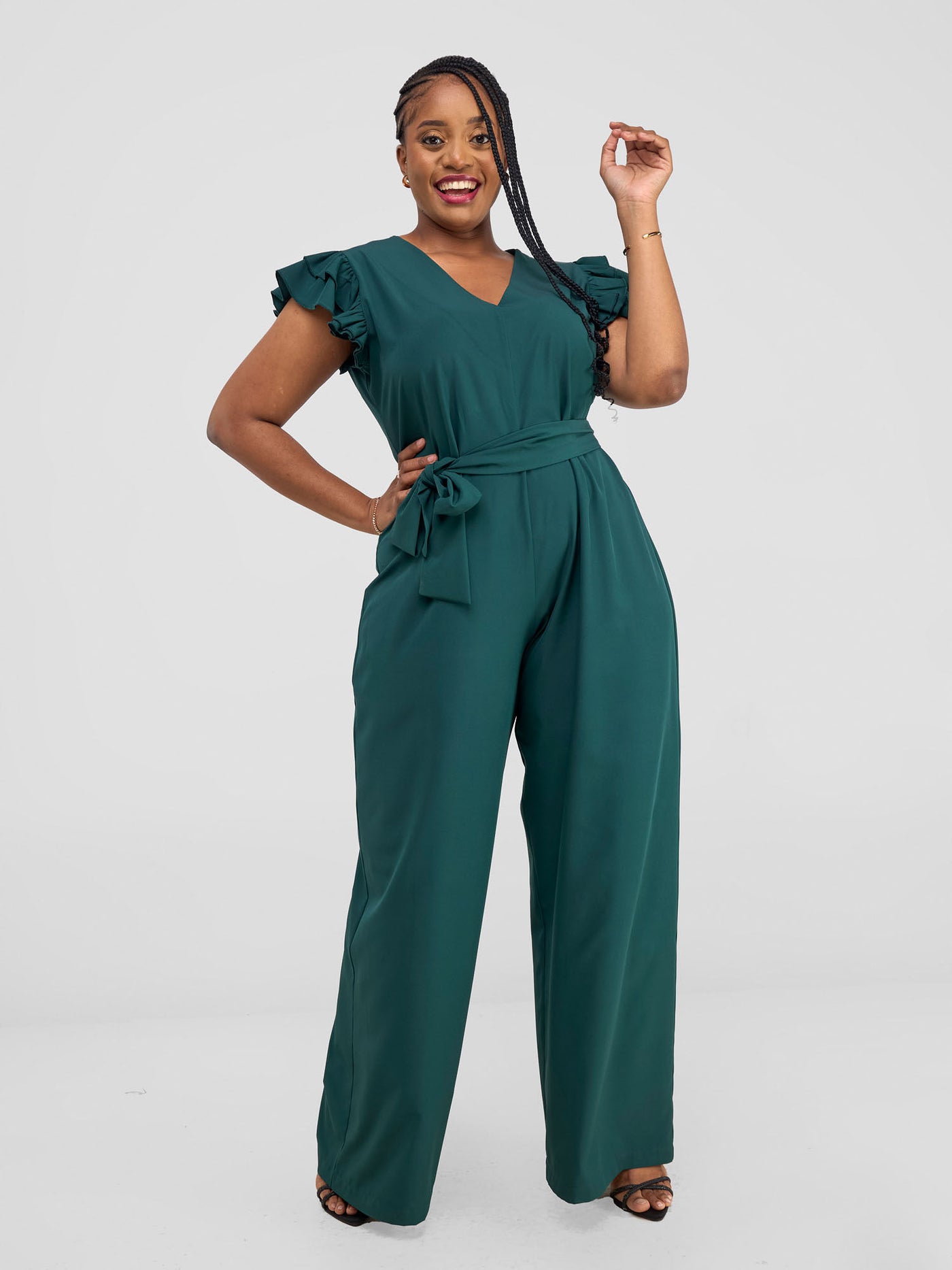 Vivo Nasinka Ruffle Sleeve Jumpsuit - Dark Green