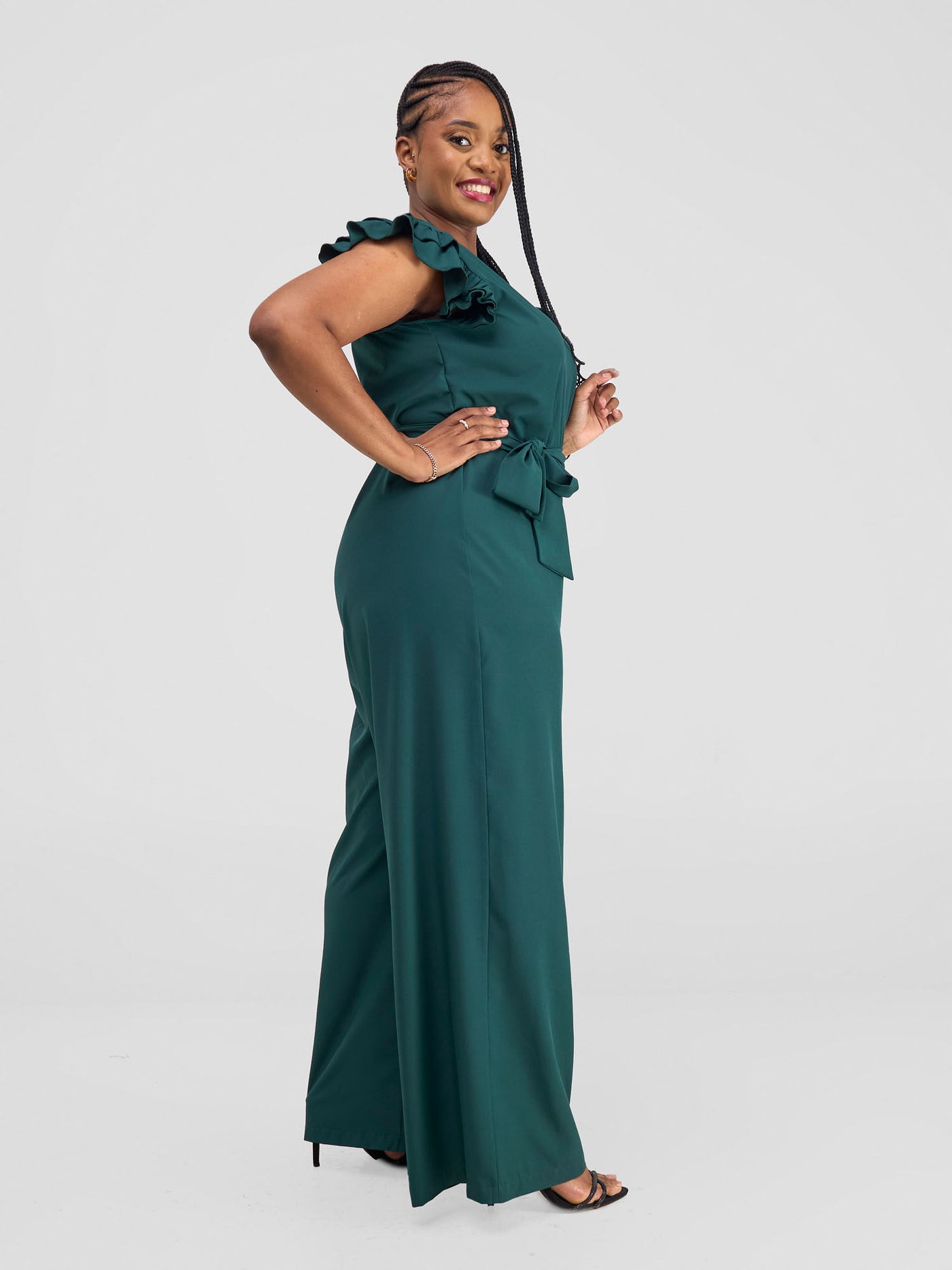 Vivo Nasinka Ruffle Sleeve Jumpsuit - Dark Green