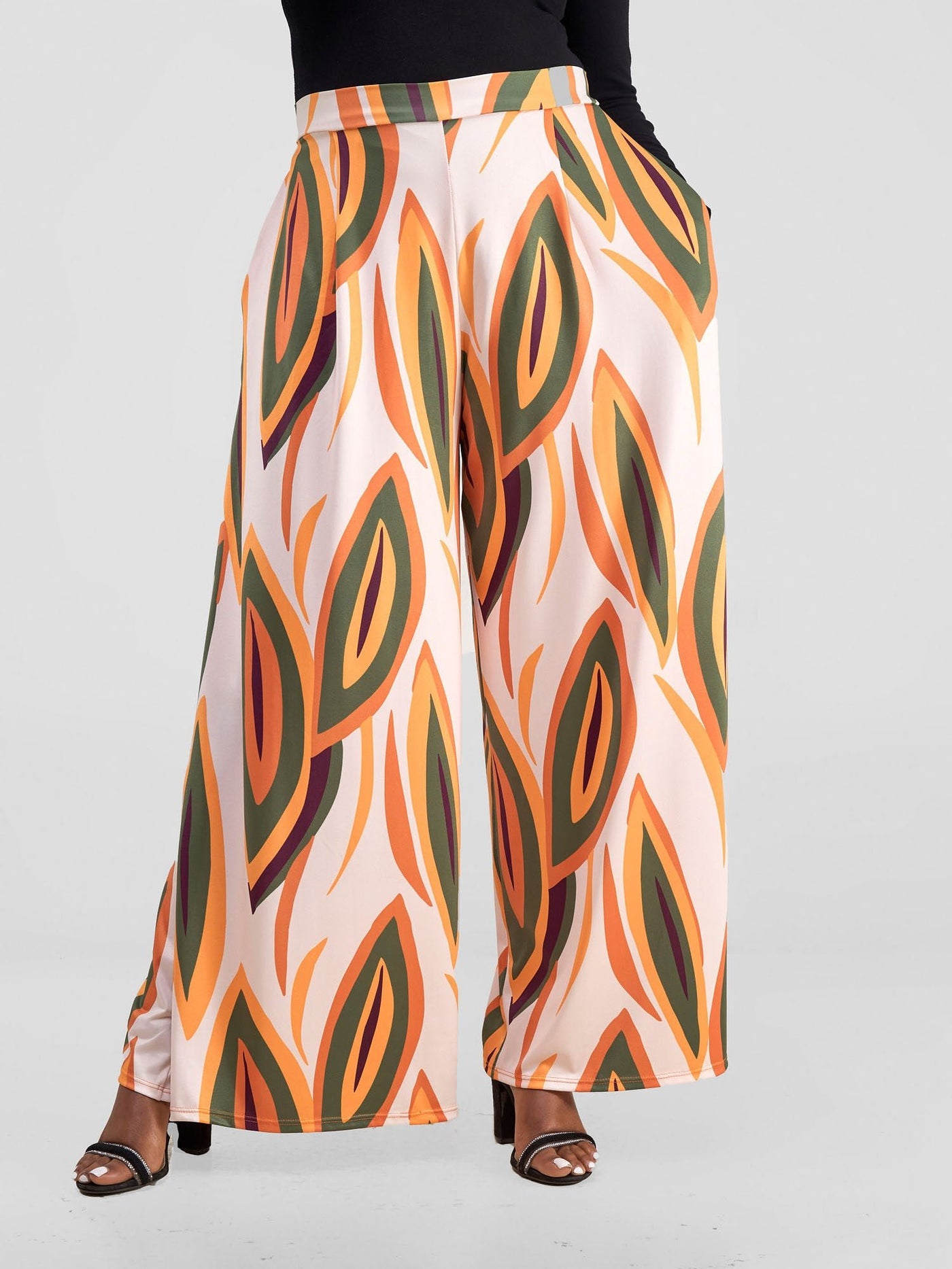 Vivo Kala Palazzo Pants - Taupe / Orange Bemba Print - Shopzetu