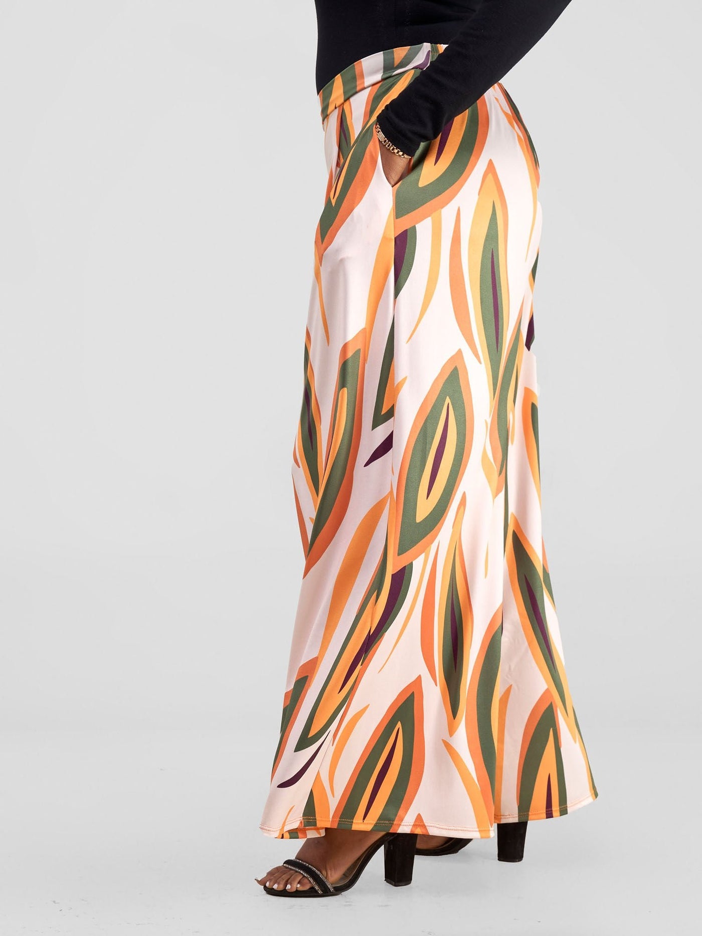 Vivo Kala Palazzo Pants - Taupe / Orange Bemba Print - Shopzetu