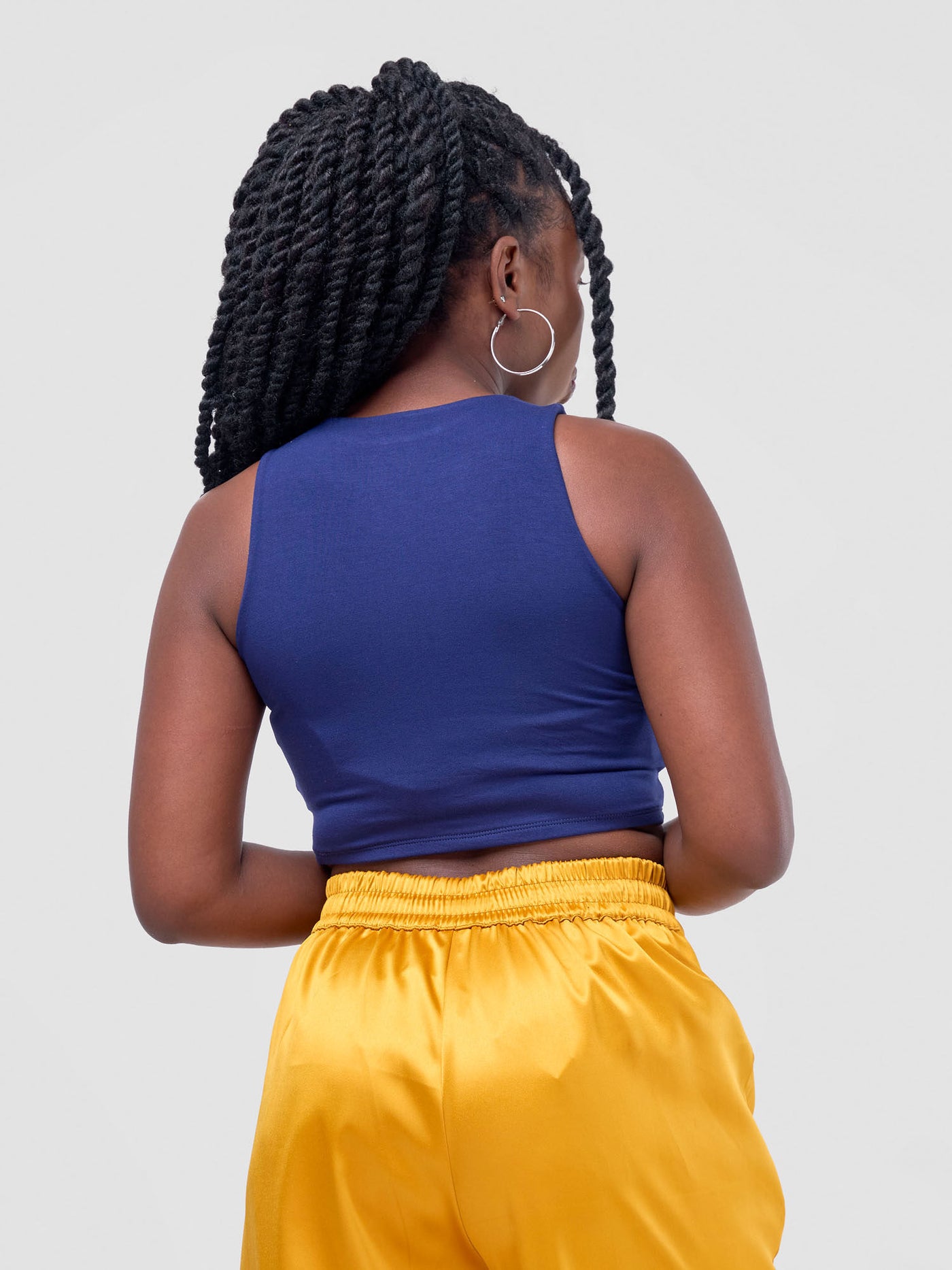 Zoya Basic Racer Back Crop Top - Navy Blue