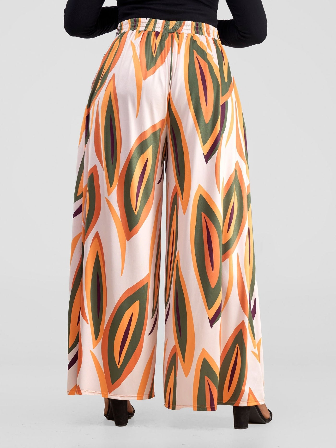 Vivo Kala Palazzo Pants - Taupe / Orange Bemba Print - Shopzetu