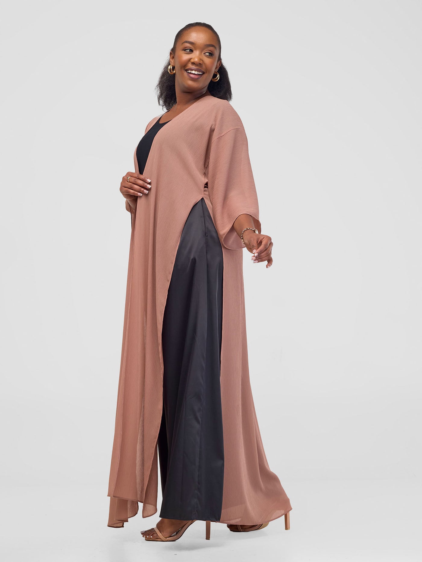 Vivo Basic Nandi High Slit Kimono - Taupe