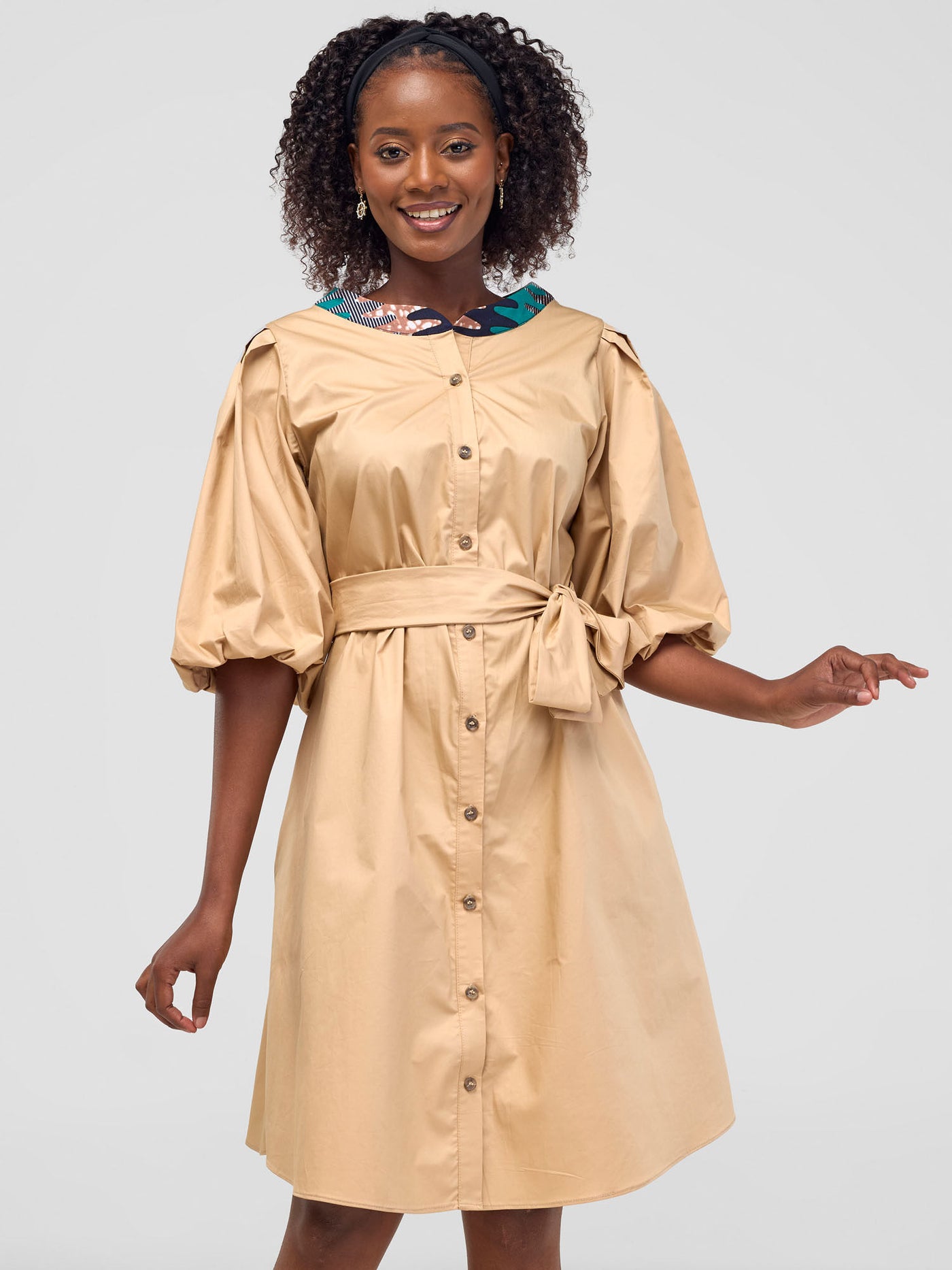 Mali Bishop Sleeve Tent Dress - Khaki