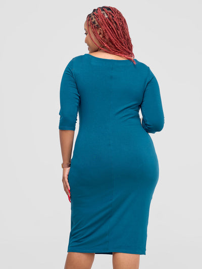 Vivo Basic Side Twist Knee Length Dress - Teal