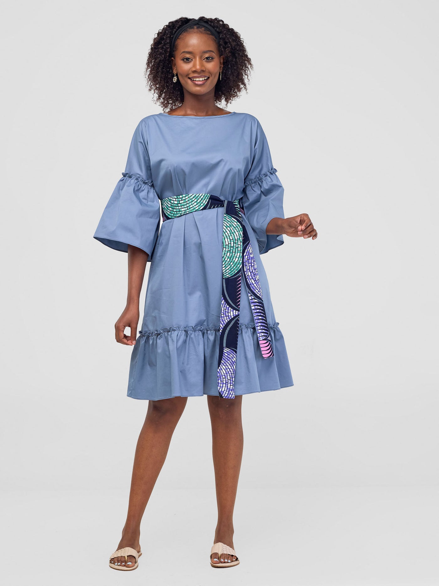 Tawi Flounce Tent Dress - Blue