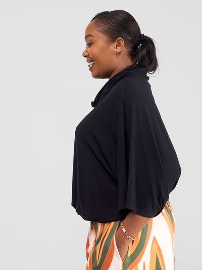 Vivo Kala Gathered Poncho Top - Black - Shopzetu