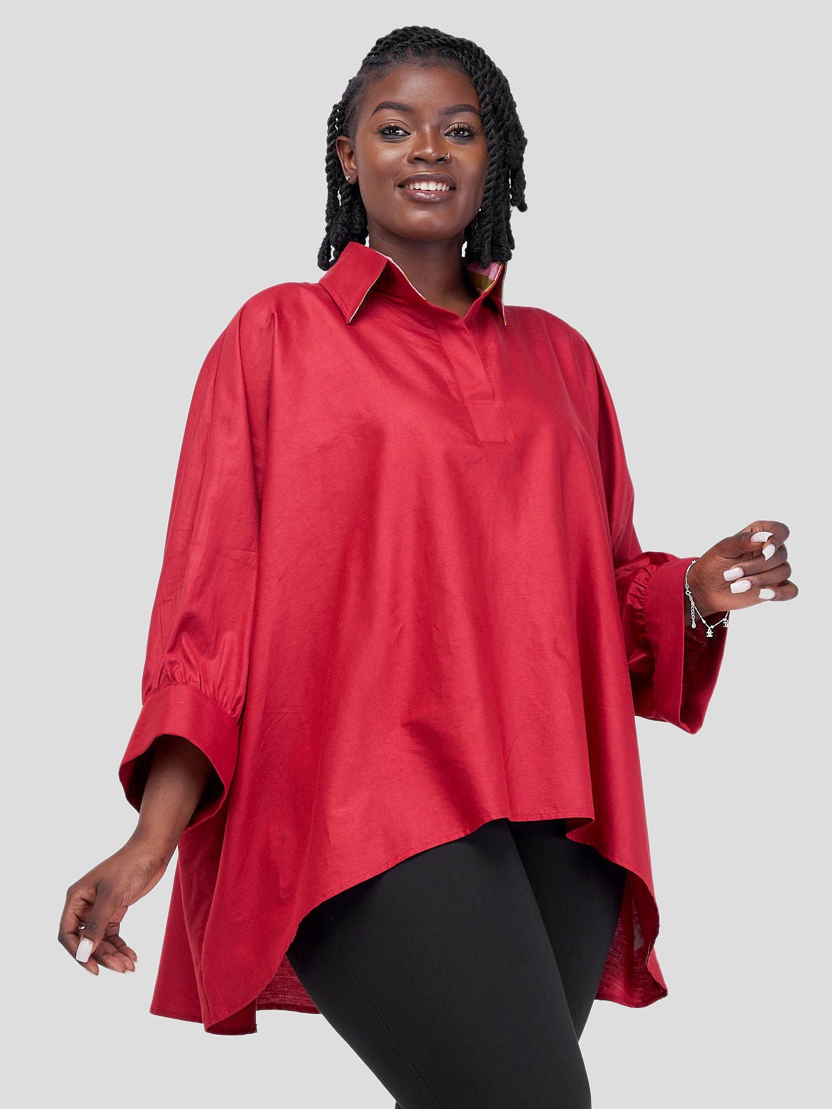 Safari Kikoy Tunic High Low Top - Red - Shopzetu