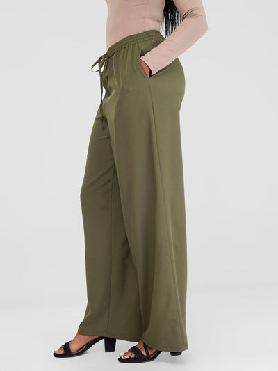 Vivo Zahari Drawstring Wide Leg Pants - Army Green