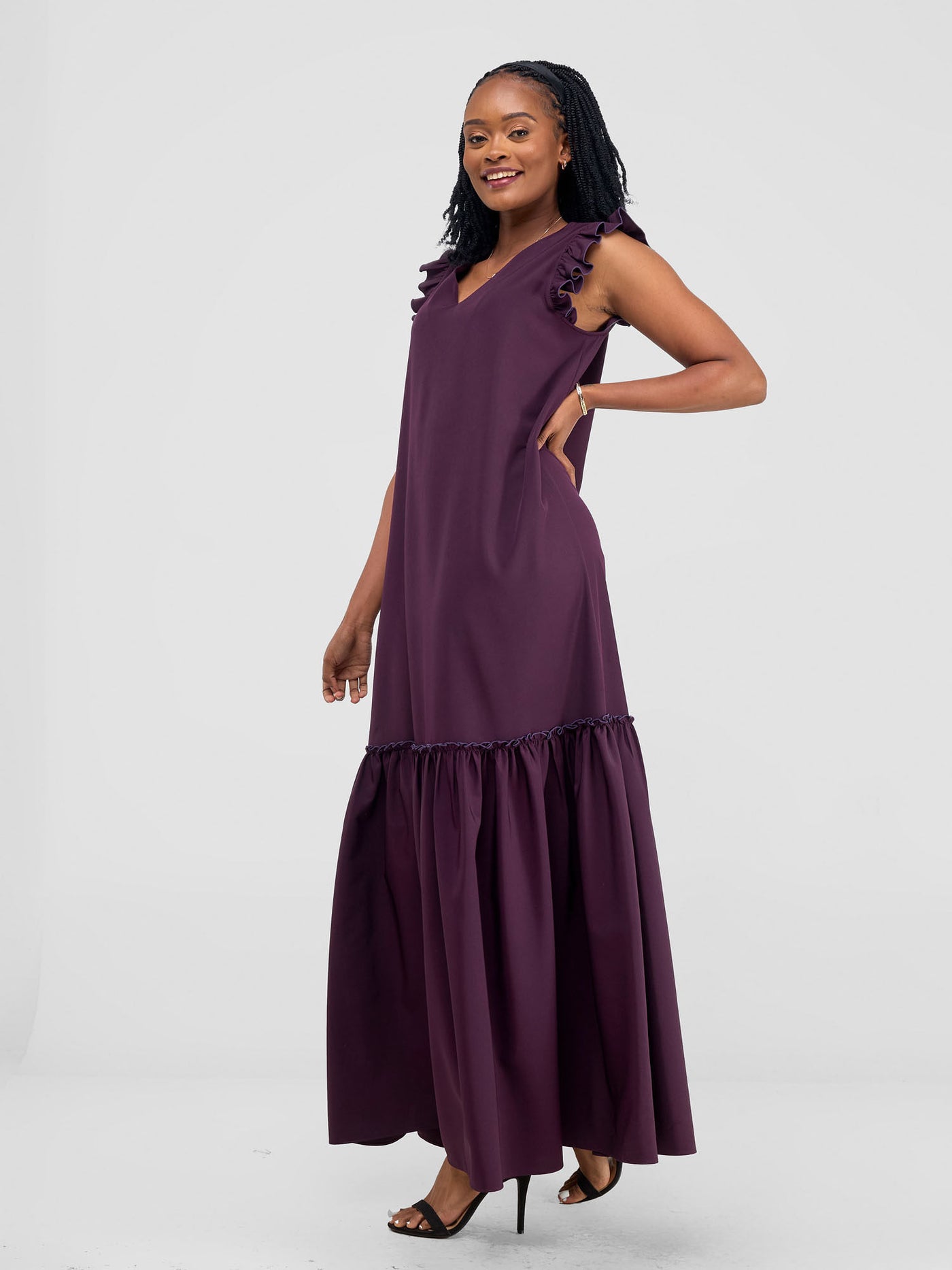 Vivo Nasinka V-Neck Maxi Dress - Burgundy