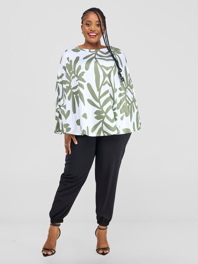 Kala Slit Poncho Top - White / Hunters Ukiwi Print