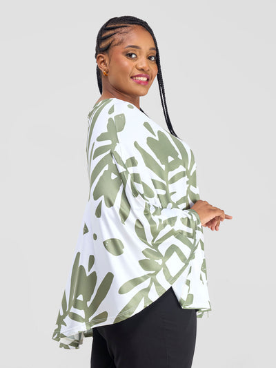 Kala Slit Poncho Top - White / Hunters Ukiwi Print