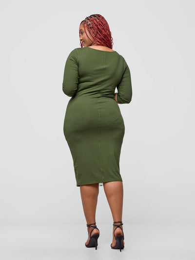 Basic 3/4 Sleeve Double Layered Bodycon Dress - Hunters