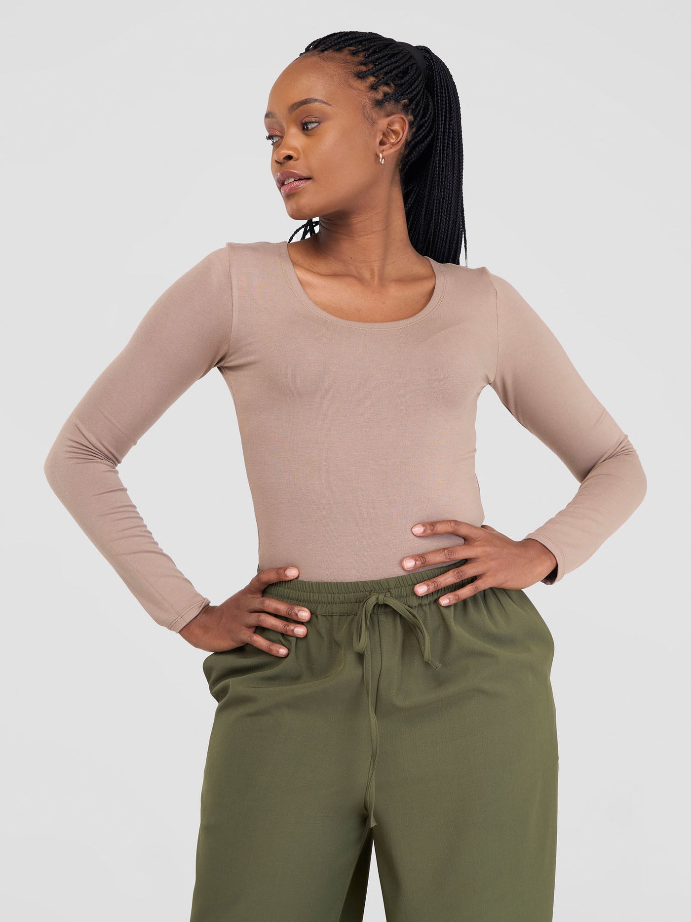 Vivo Basic Long Sleeved Bodysuit - Light Taupe