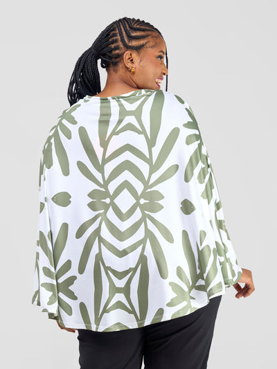 Kala Slit Poncho Top - White / Hunters Ukiwi Print