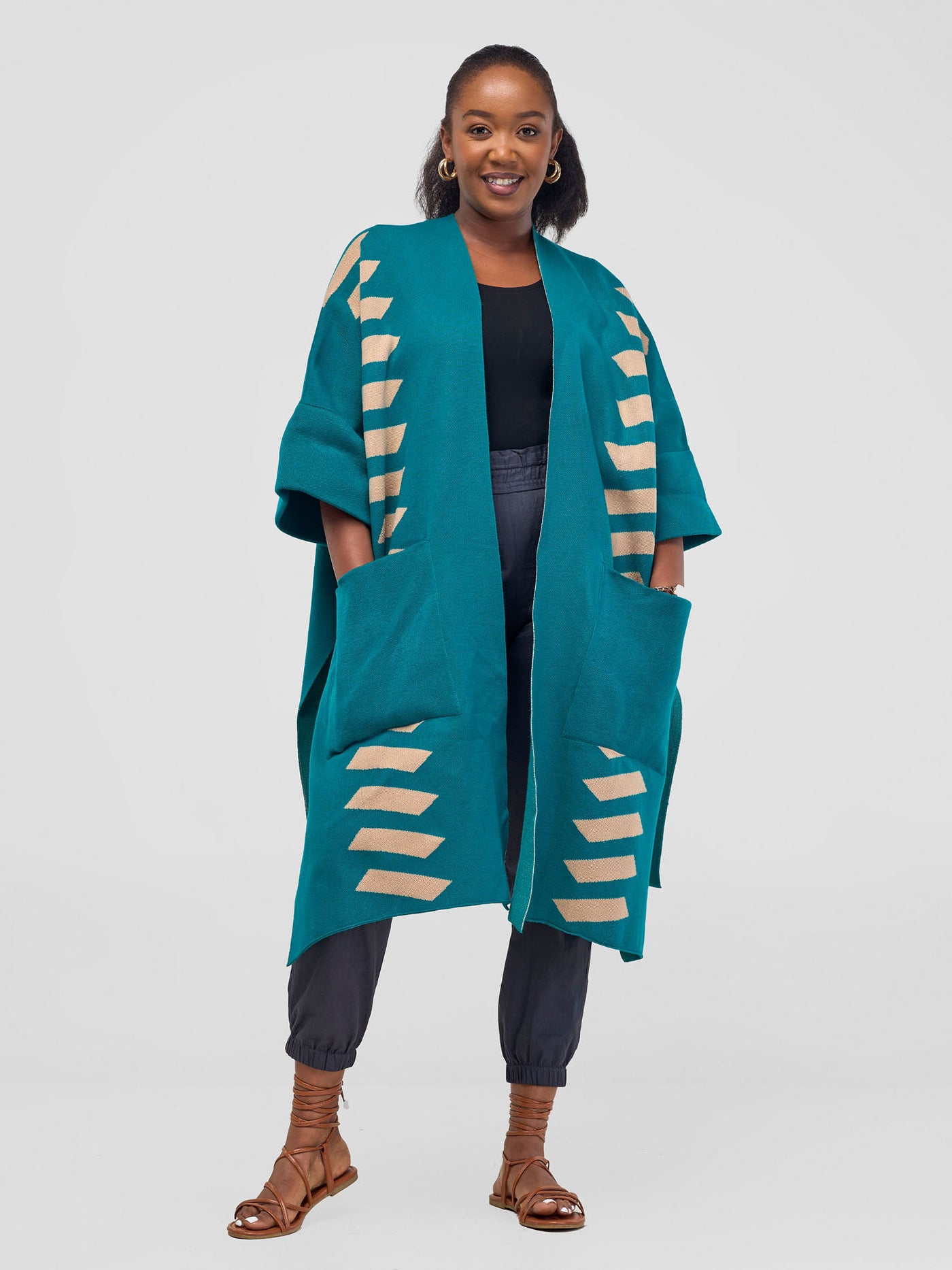 Safari Dila Poncho - Teal / Taupe - Shopzetu