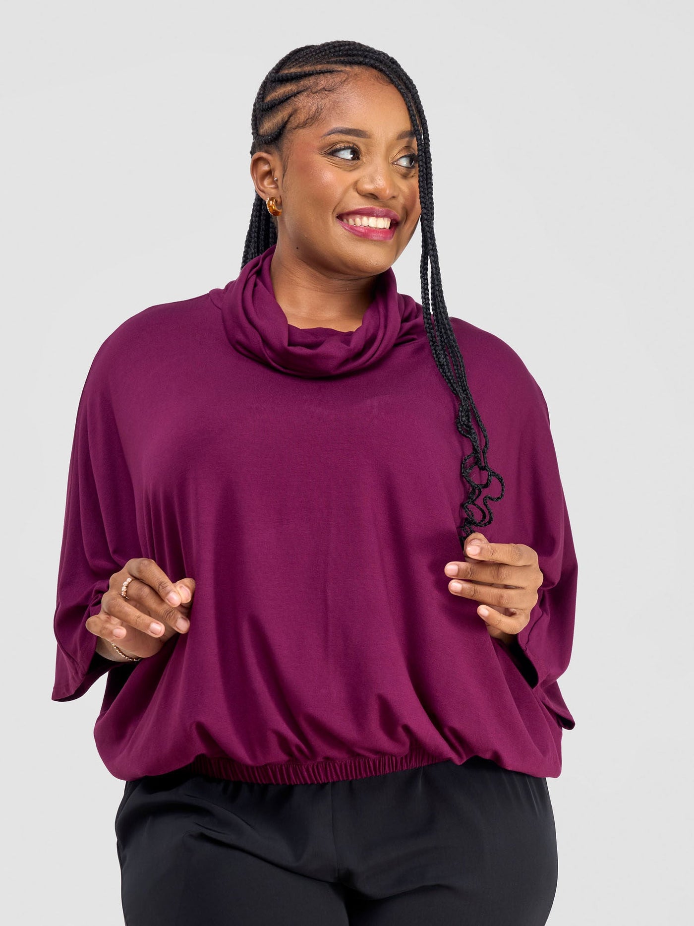 Vivo Kala Gathered Poncho Top - Burgundy