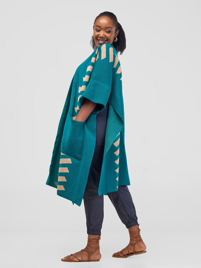 Safari Dila Poncho - Teal / Taupe - Shopzetu