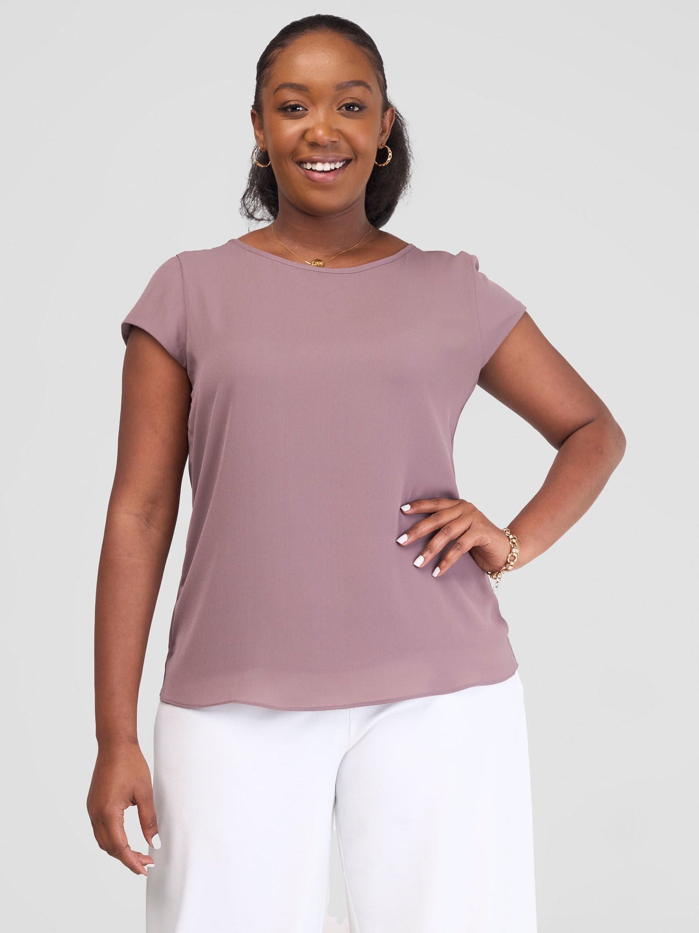 Vivo Basic Chiffon Cap Sleeve Top (Double Layered) - Dark Berry