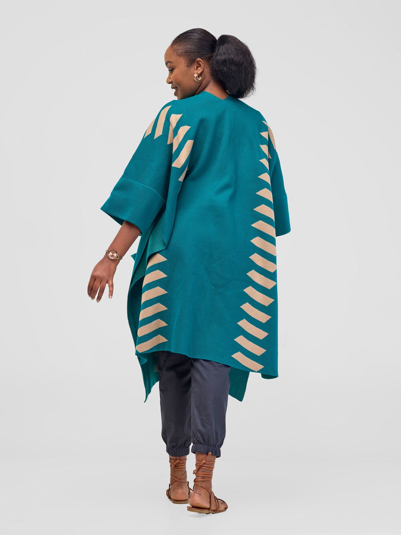 Safari Dila Poncho - Teal / Taupe - Shopzetu