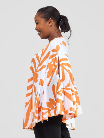 Vivo Kala Slit Poncho Top - White / Orange Ukiwi Print - Shopzetu