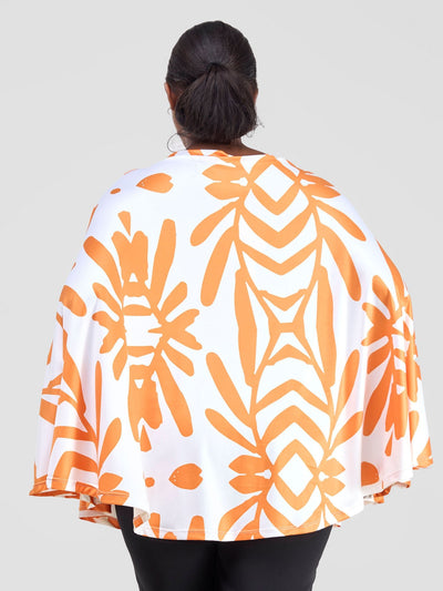 Vivo Kala Slit Poncho Top - White / Orange Ukiwi Print - Shopzetu