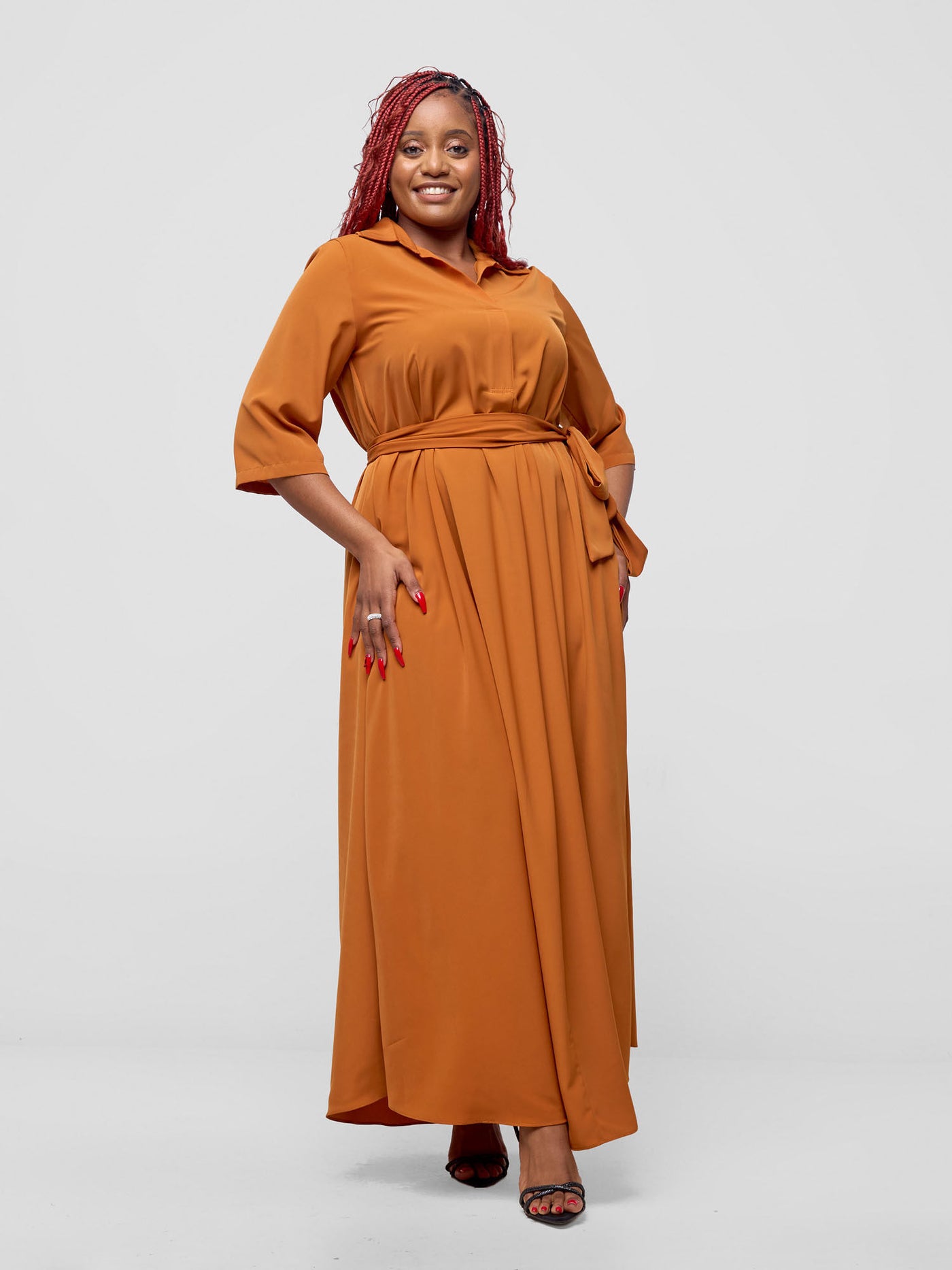 Yumi Maxi Shirt Dress - Terracotta Orange