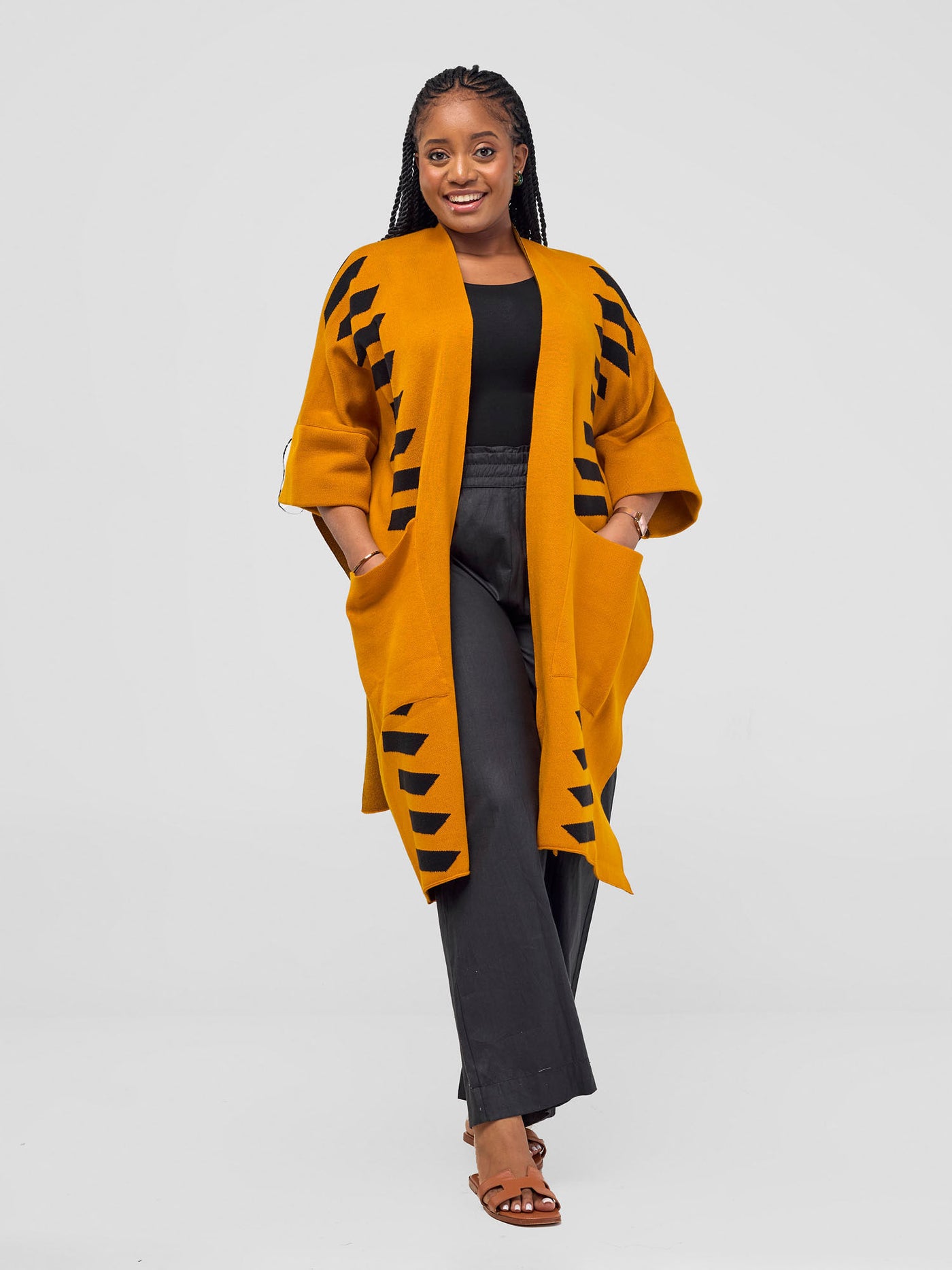 Safari Dila  Poncho - Mustard / Black