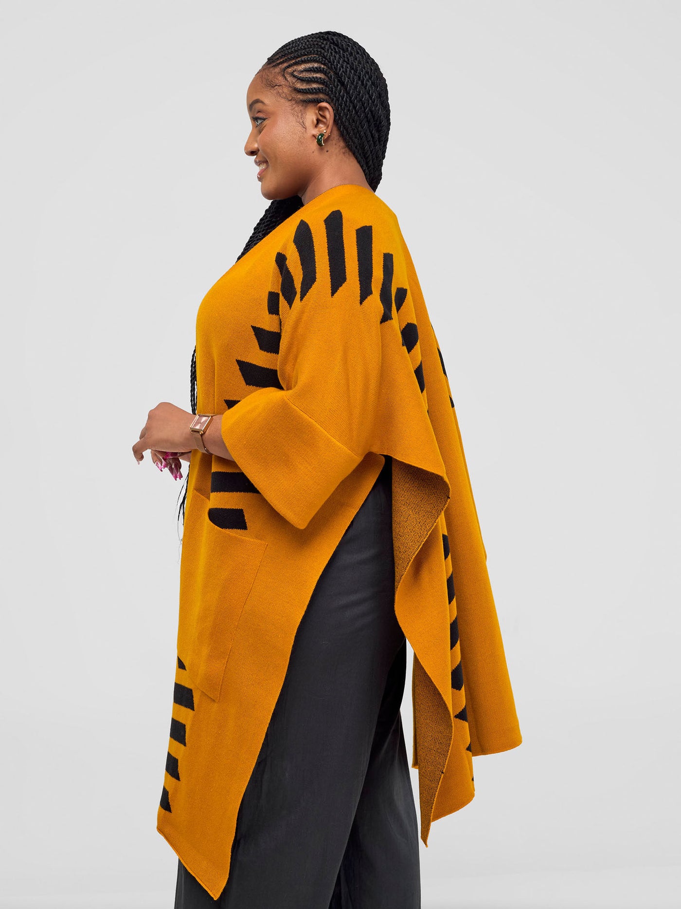 Safari Dila  Poncho - Mustard / Black