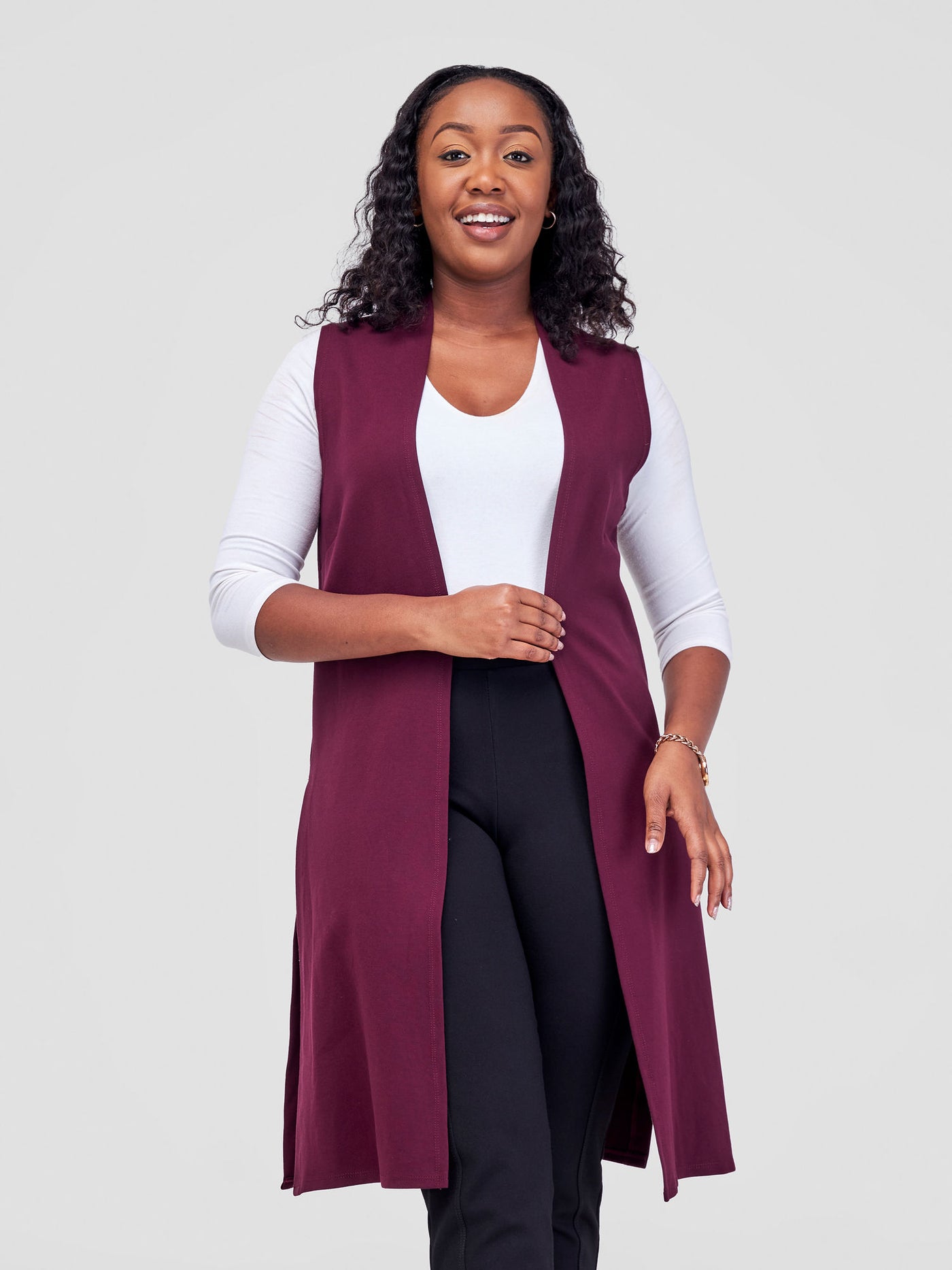 Waridi Sleeveless Overcoat - Maroon