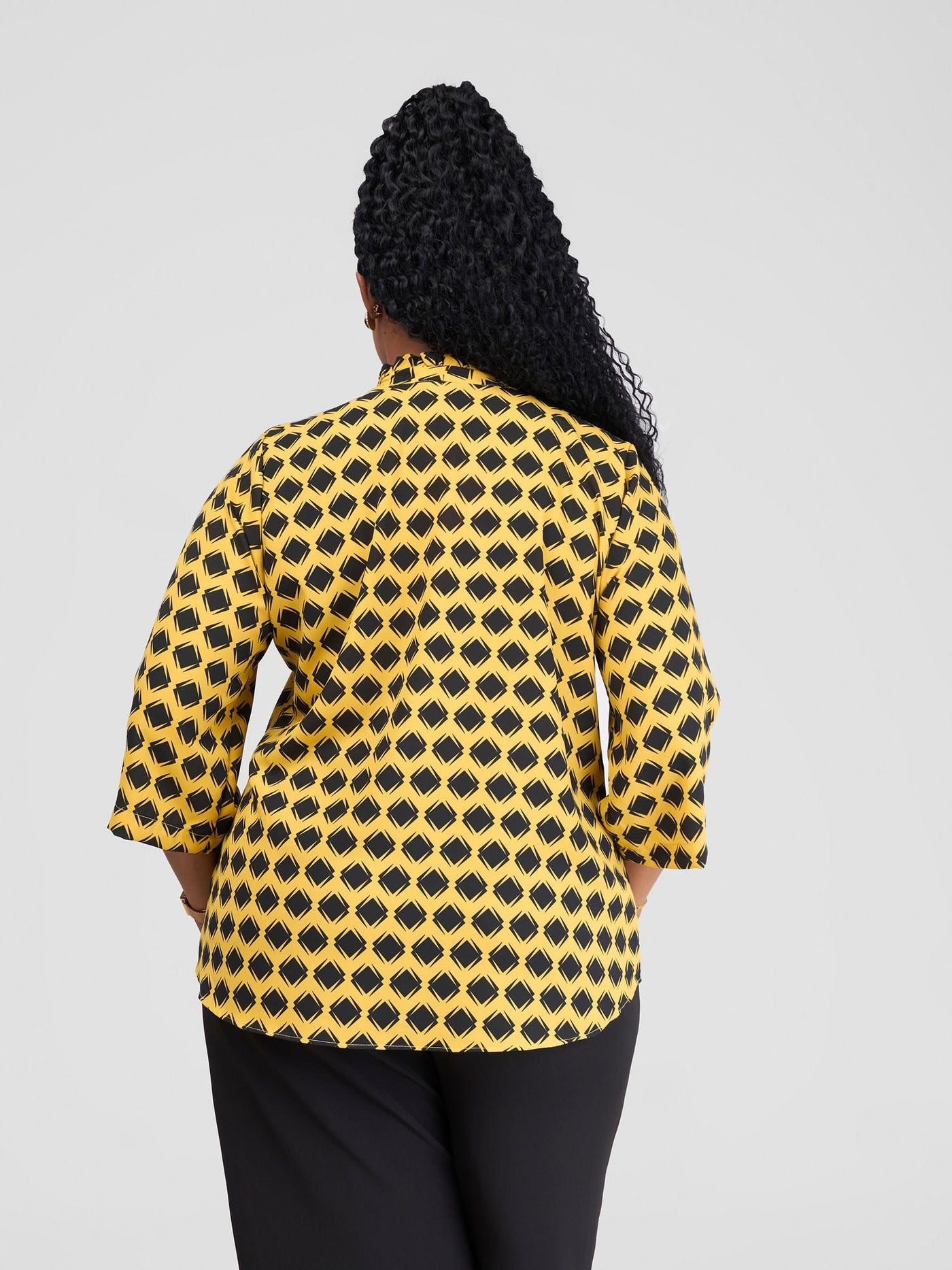 Vivo Saida 3/4 Sleeve Top - Mustard/Black Gola Print - Shopzetu