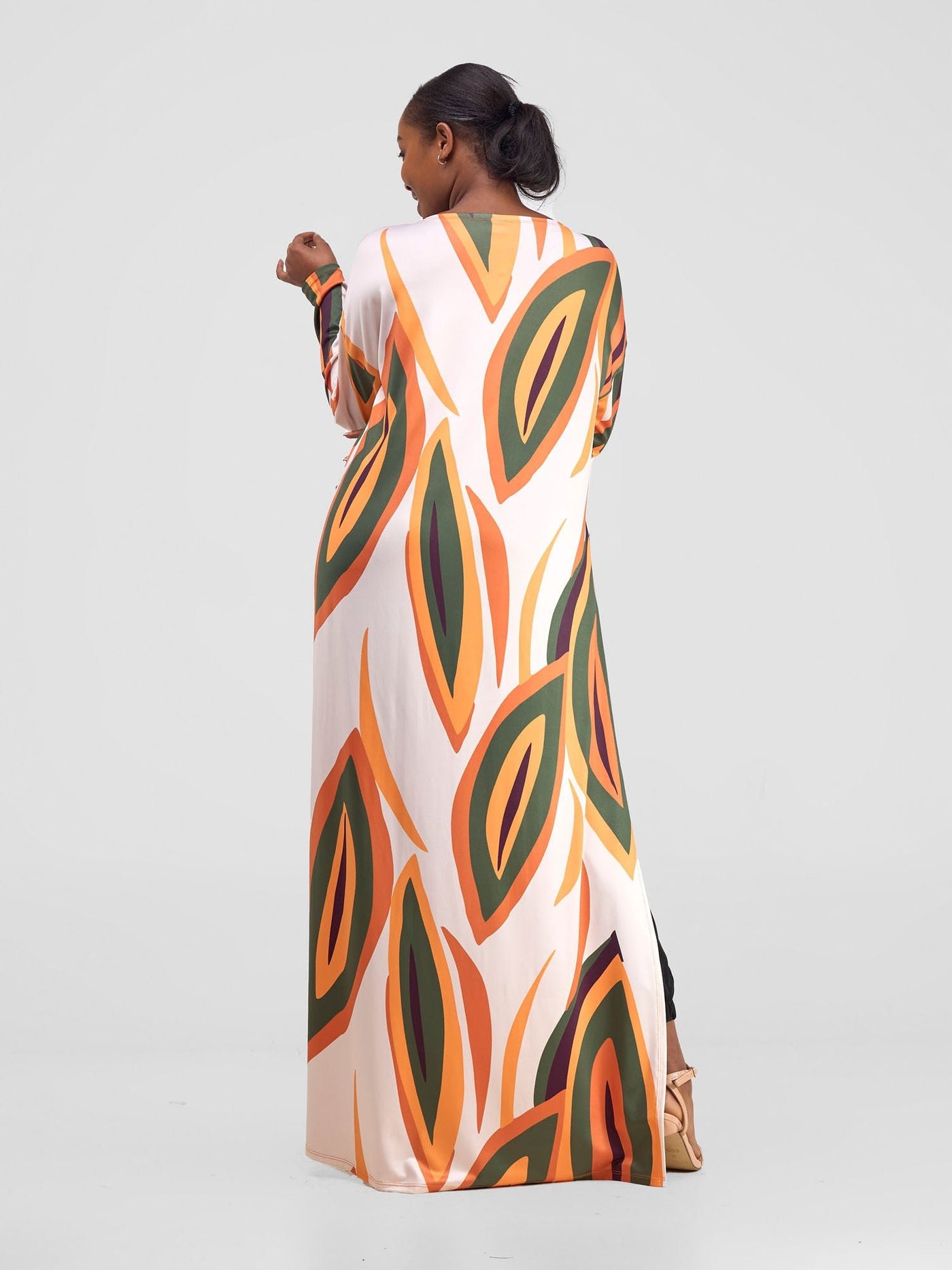 Vivo Kala Loose Maxi Top - Taupe / Orange Bemba Print - Shopzetu