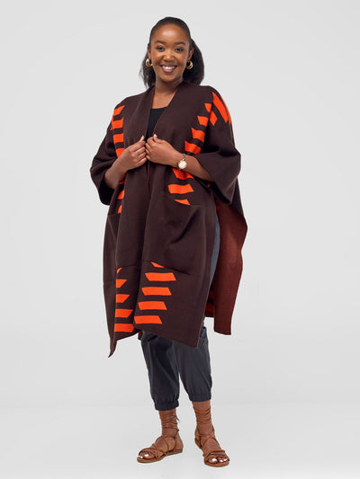 Safari Dila Poncho - Chocolate Brown / Tangerine