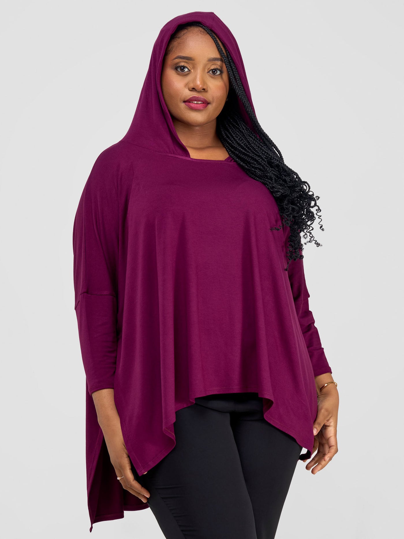 Vivo Kala Hooded Poncho - Burgundy