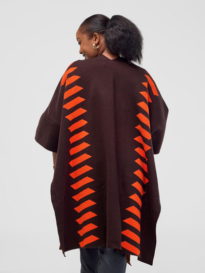 Safari Dila Poncho - Chocolate Brown / Tangerine