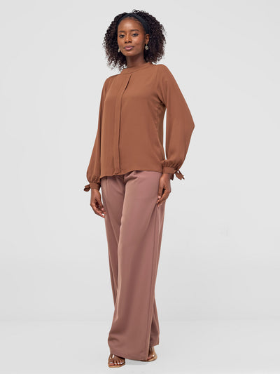 Vivo Alora Round Neck Top - Chocolate