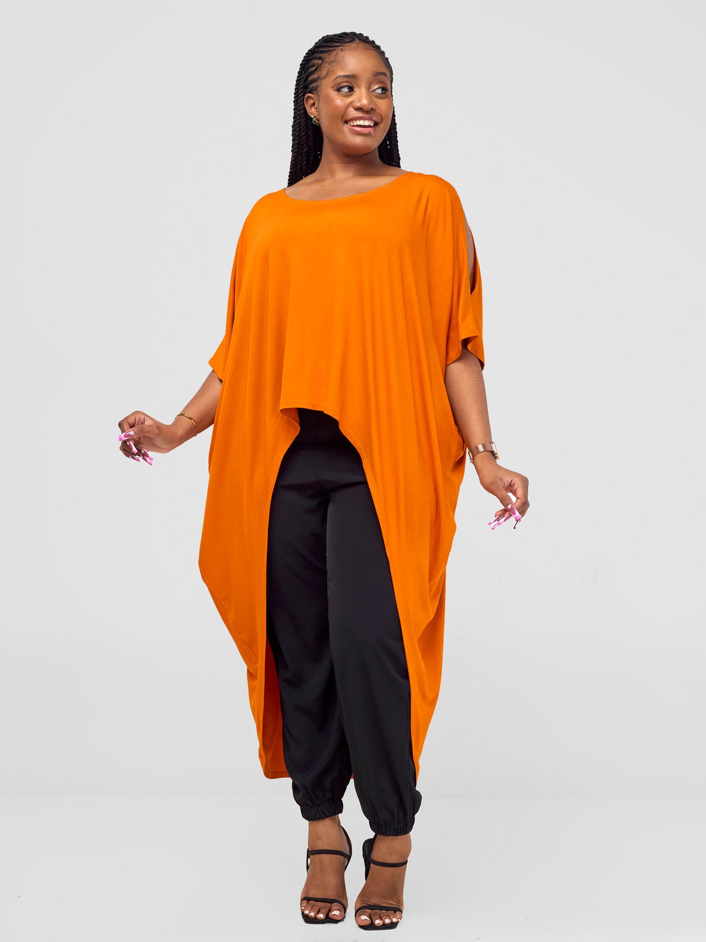 Vivo Basic Wide High Low Jersey Top - Orange